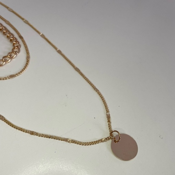 3-Layered Gold-Tone Chain Link Necklace with Mini Round Coin Charm Pendant - Picture 8 of 11